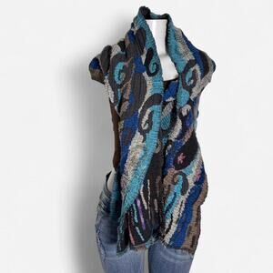 Wearable art 3d scarf gauze boho embroidery long thick big embroidered turquoise